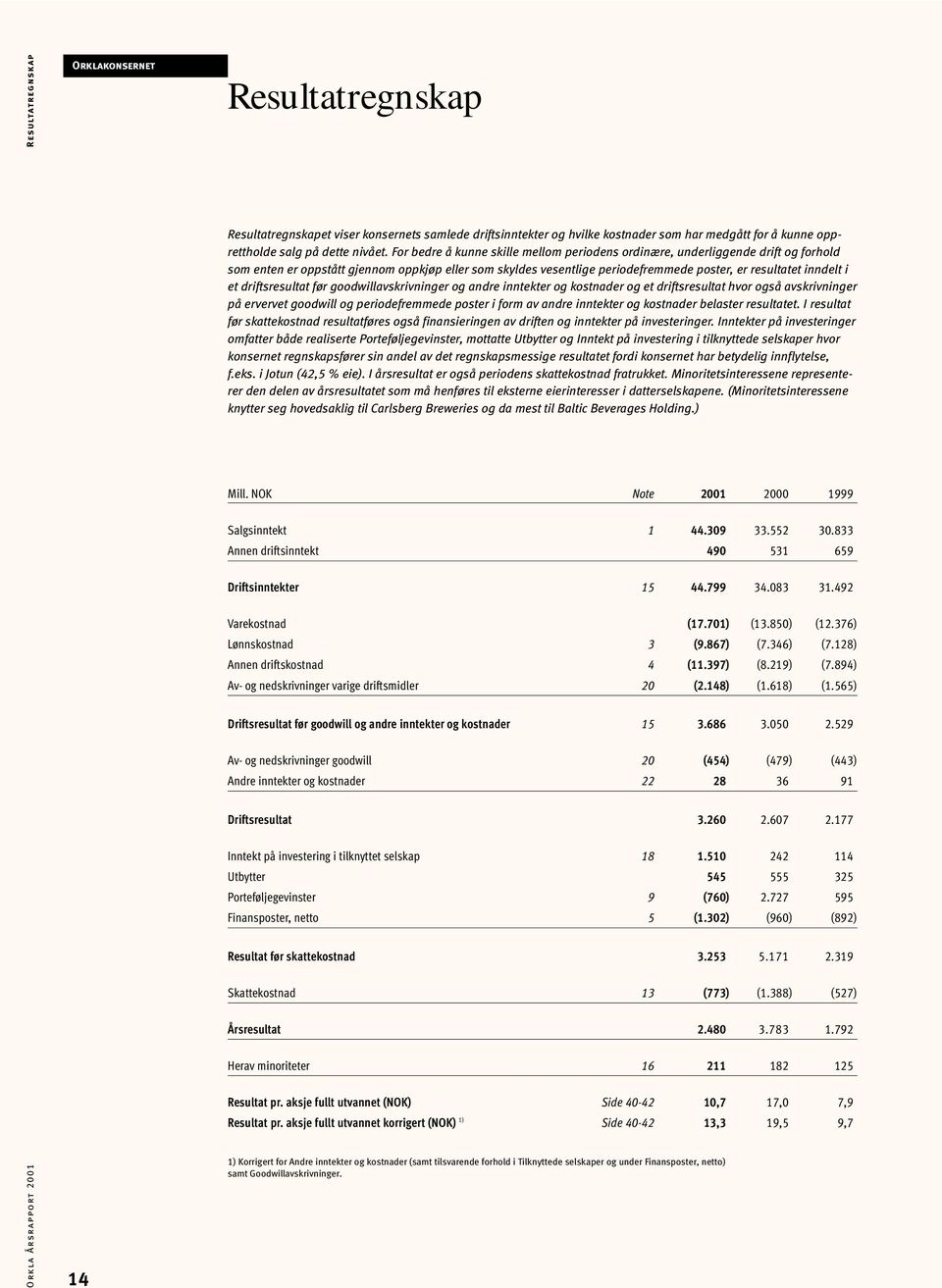 For bedre å kunne skille mellom periodens ordinære, underliggende drift og forhold som enten er oppstått gjennom oppkjøp eller som skyldes vesentlige periodefremmede poster, er resultatet inndelt i