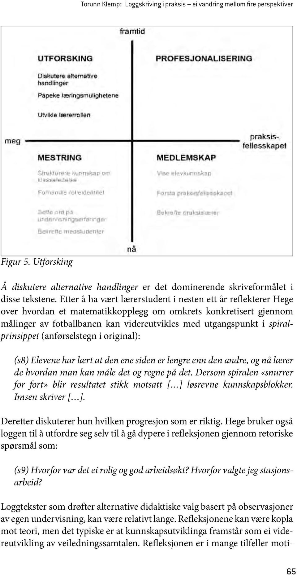 spiralprinsippet (anførselstegn i original): (s8) Elevene har lært at den ene siden er lengre enn den andre, og nå lærer de hvordan man kan måle det og regne på det.