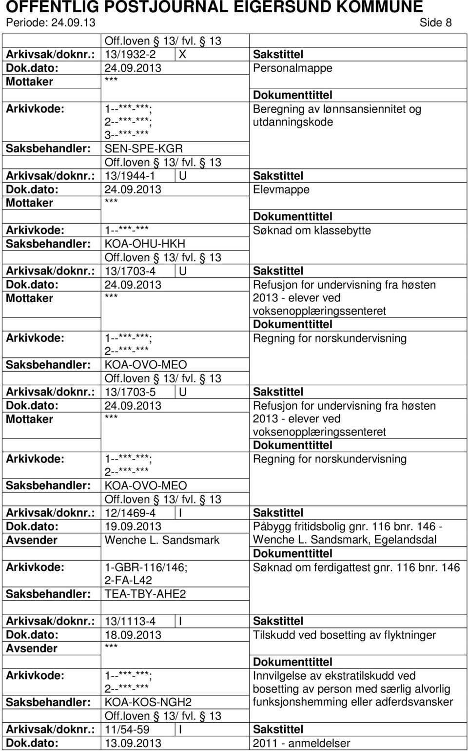 : 13/1703-5 U Sakstittel Arkivsak/doknr.: 12/1469-4 I Sakstittel Dok.dato: 19.09.2013 Påbygg fritidsbolig gnr. 116 bnr. 146 - Avsender Wenche L. Sandsmark Wenche L.