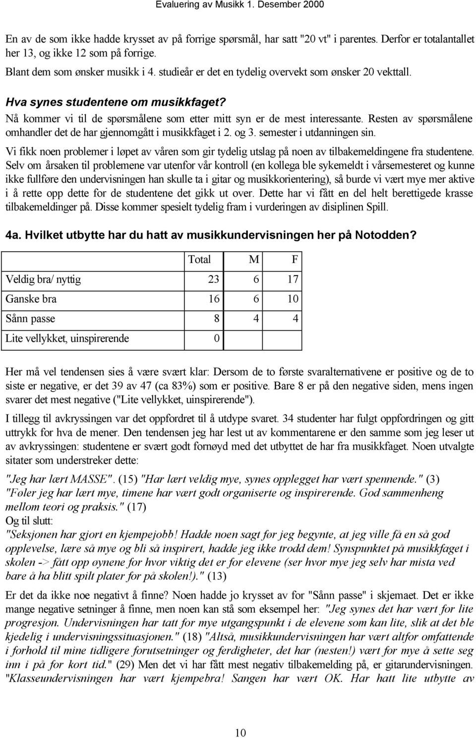 Resten av spørsmålene mhandler det de har gjennmgått i musikkfaget i 2. g 3. semester i utdanningen sin.