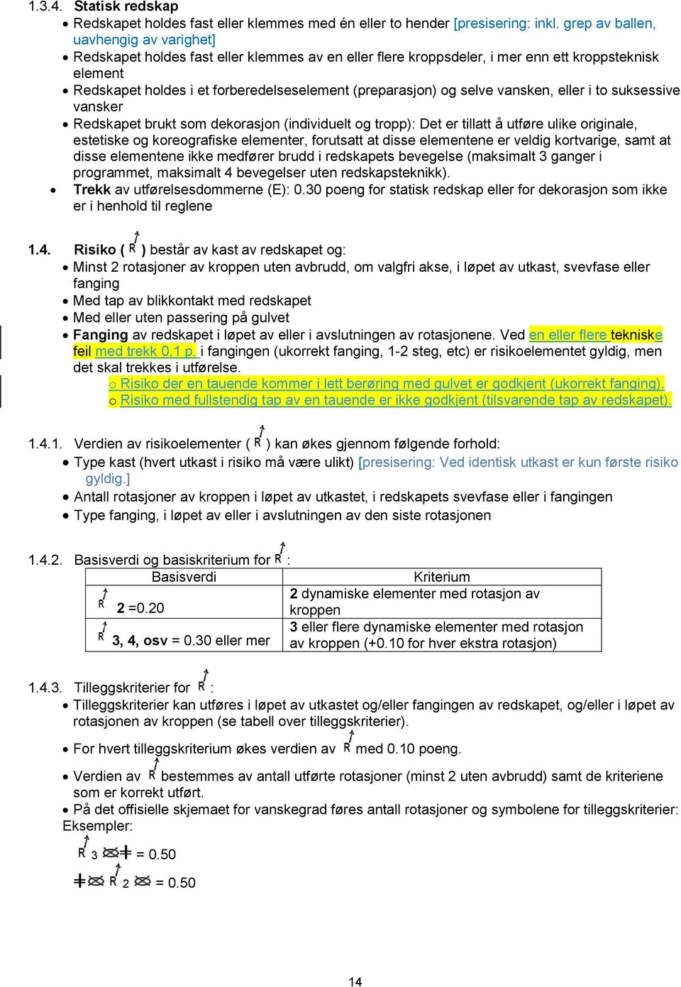 og selve vansken, eller i to suksessive vansker Redskapet brukt som dekorasjon (individuelt og tropp): Det er tillatt å utføre ulike originale, estetiske og koreografiske elementer, forutsatt at