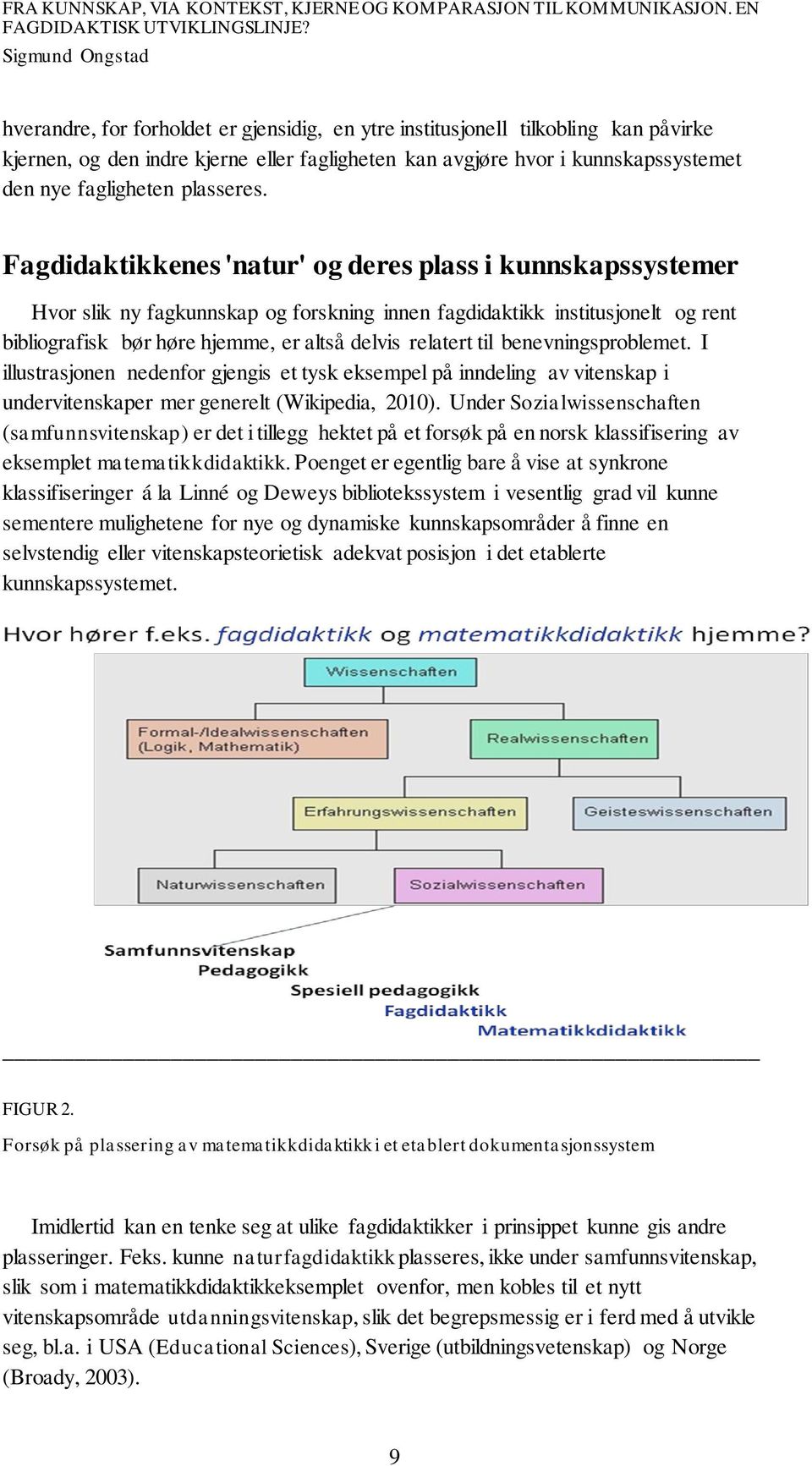 benevningsproblemet. I illustrasjonen nedenfor gjengis et tysk eksempel på inndeling av vitenskap i undervitenskaper mer generelt (Wikipedia, 2010).