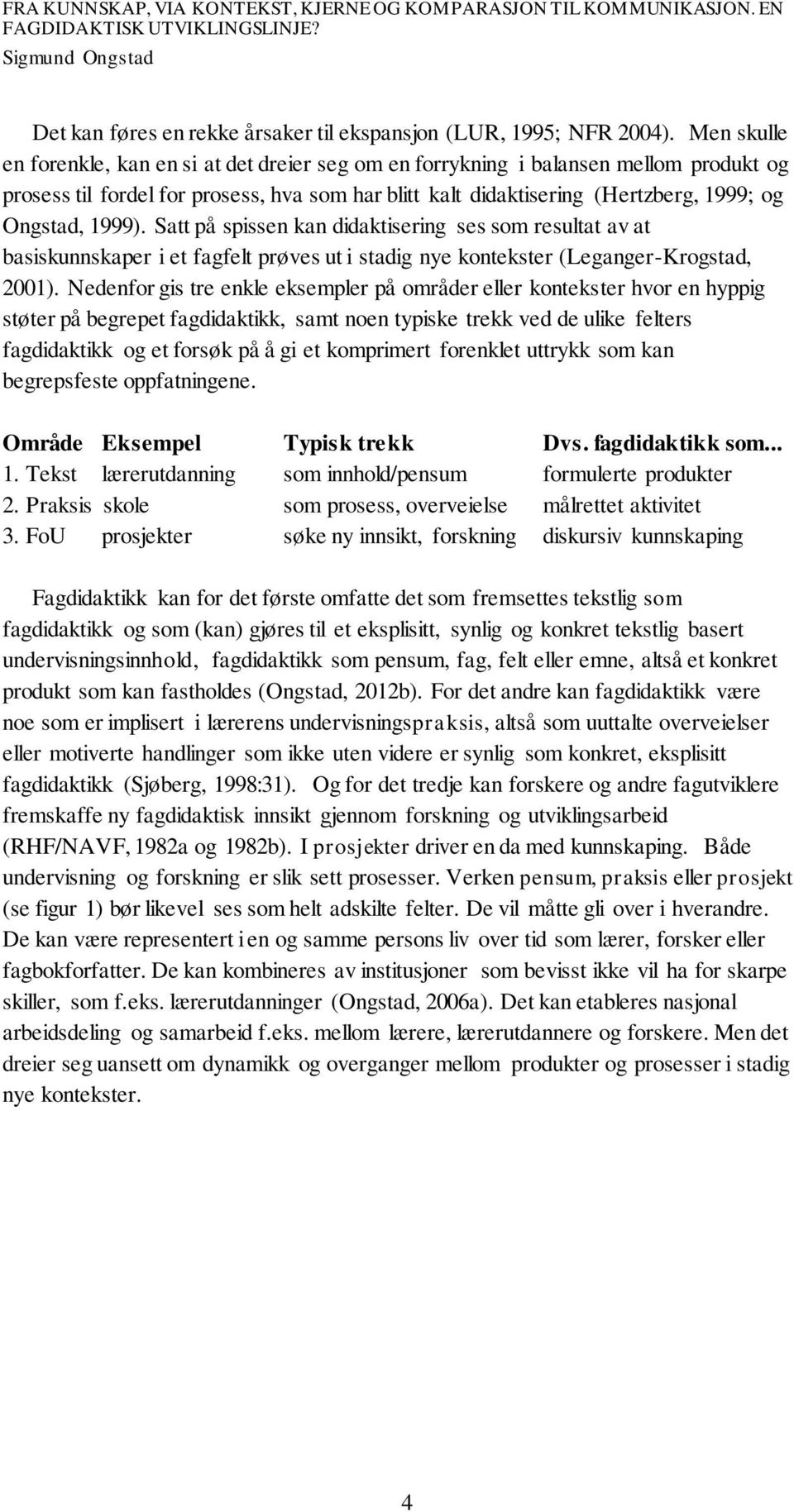 1999). Satt på spissen kan didaktisering ses som resultat av at basiskunnskaper i et fagfelt prøves ut i stadig nye kontekster (Leganger-Krogstad, 2001).