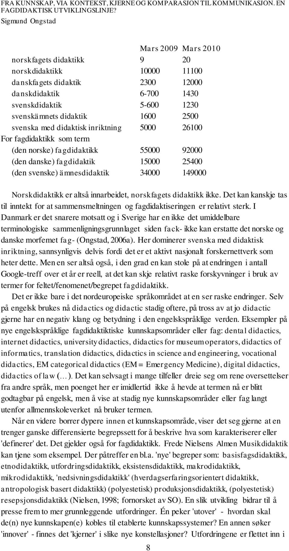 altså innarbeidet, norskfagets didaktikk ikke. Det kan kanskje tas til inntekt for at sammensmeltningen og fagdidaktiseringen er relativt sterk.