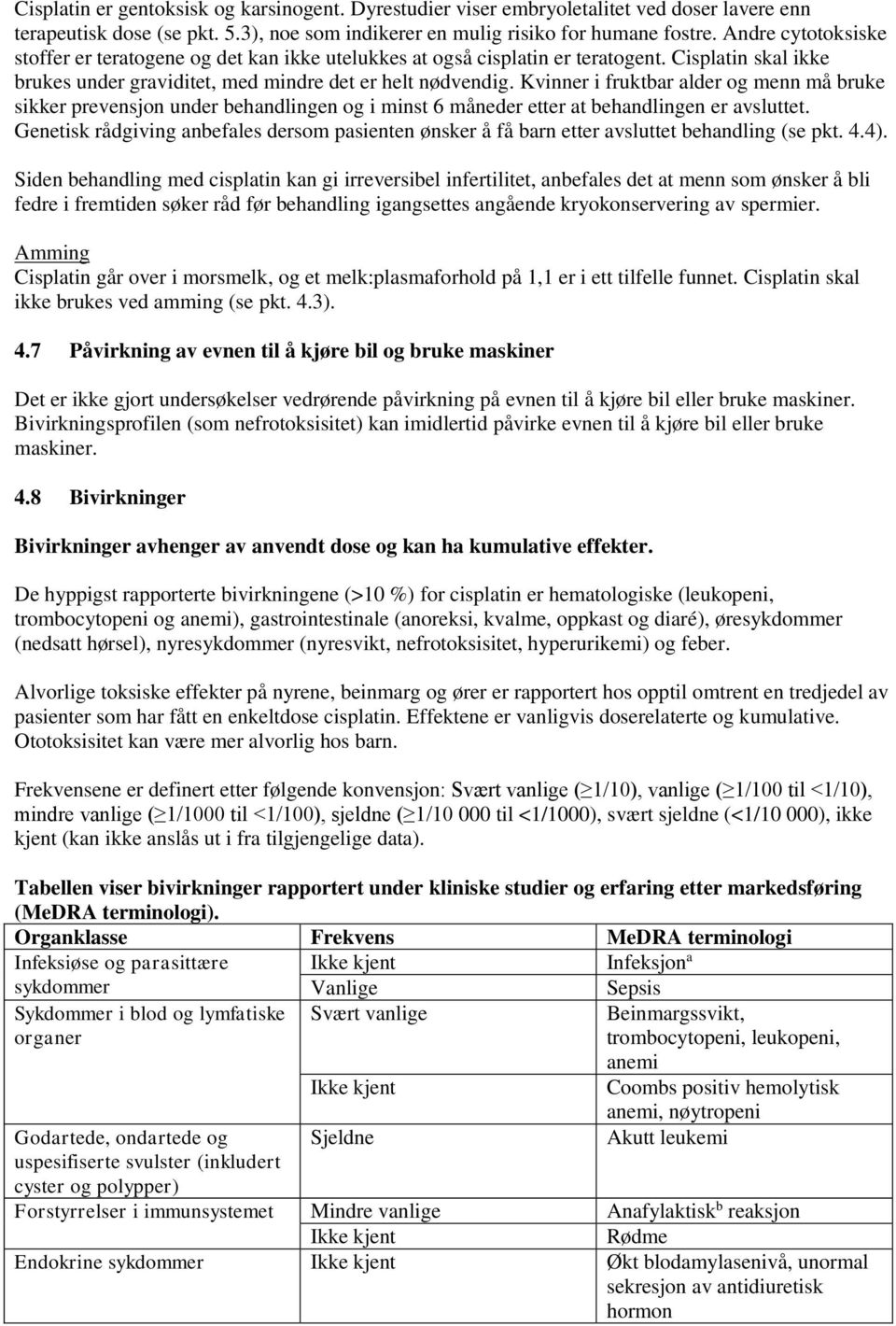 Kvinner i fruktbar alder og menn må bruke sikker prevensjon under behandlingen og i minst 6 måneder etter at behandlingen er avsluttet.