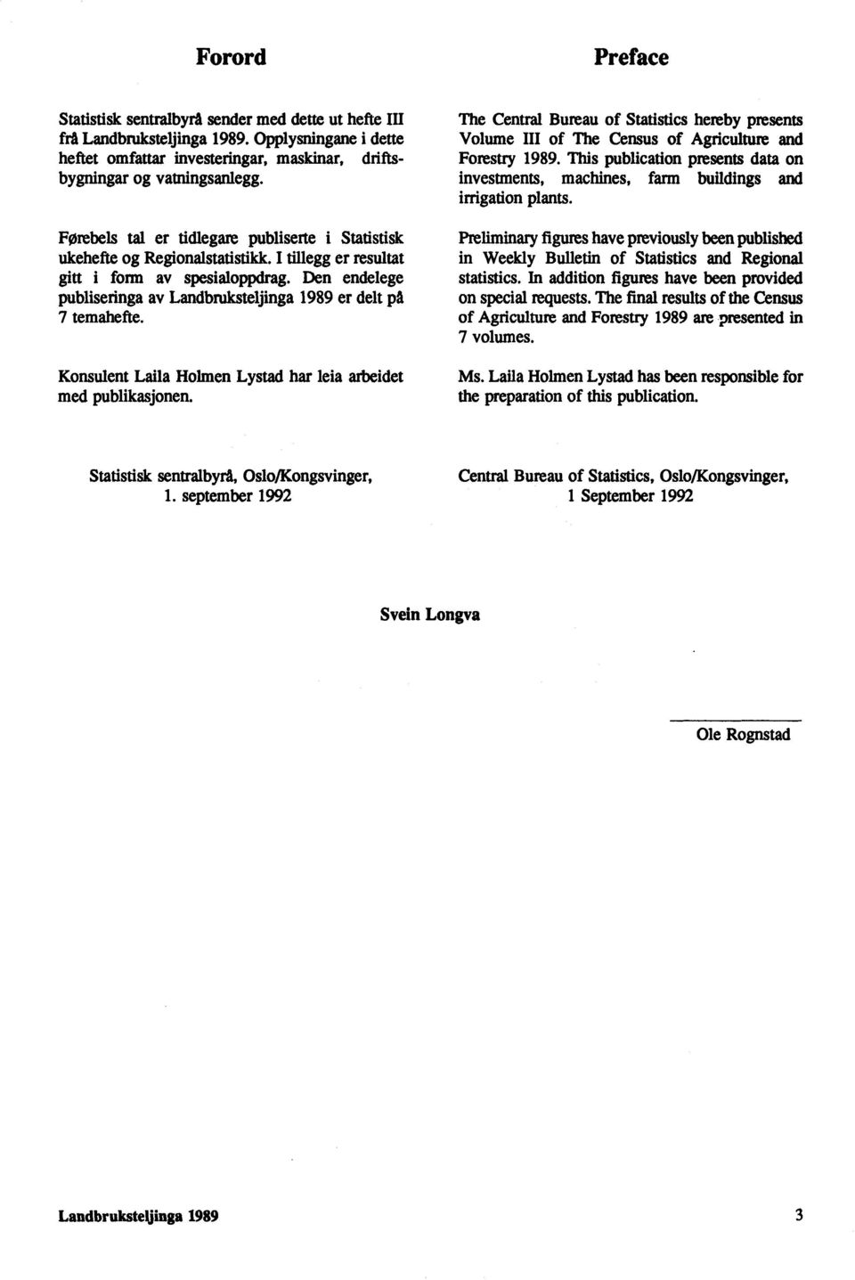 Den endelege publiseringa av Landbruksteljinga 1989 er delt pa 7 temahefte. Konsulent Laila Holmen Lystad har leia arbeidet med publikasjonen.