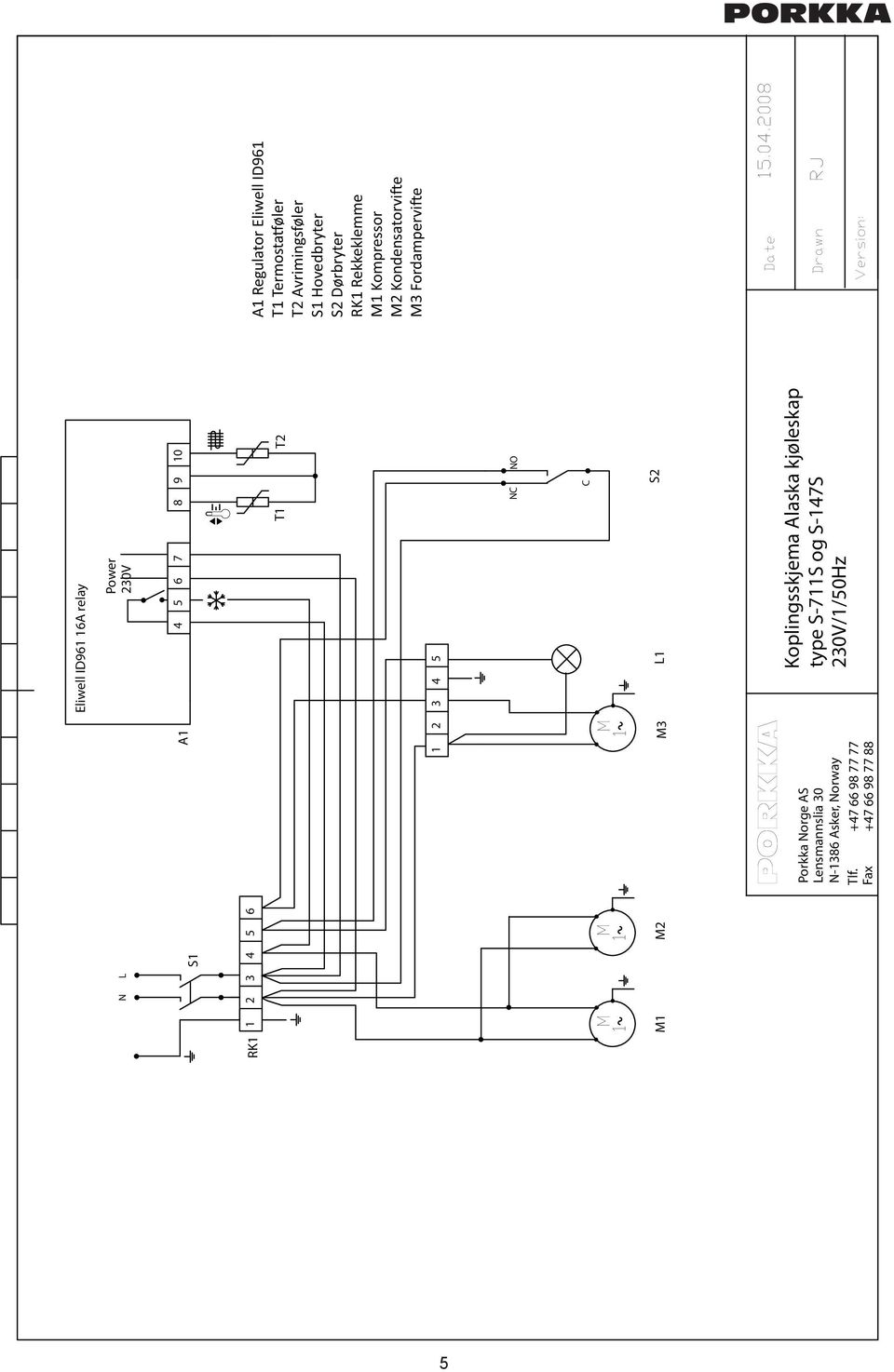 +47 66 98 77 77 Fax +47 66 98 77 88 Koplingsskjema Alaska kjøleskap type S-711S og S-147S 230V/1/50Hz A1 Regulator