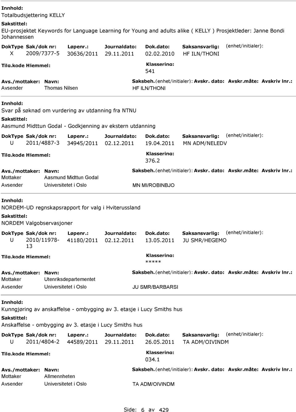 : Thomas Nilsen HF LN/THON Svar på søknad om vurdering av utdanning fra NTN Aasmund Midttun Godal - Godkjenning av ekstern utdanning 2011/4887-3 34945/2011 19.04.2011 MN ADM/NELEDV 376.2 Avs.