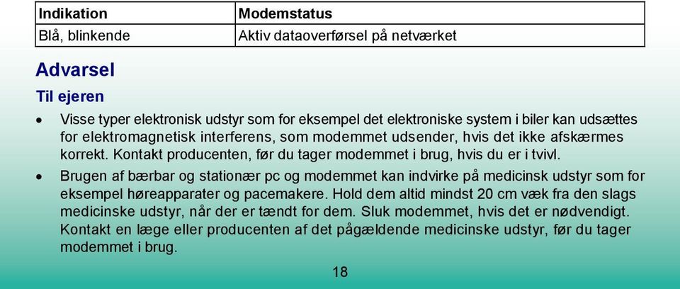 Brugen af bærbar og stationær pc og modemmet kan indvirke på medicinsk udstyr som for eksempel høreapparater og pacemakere.