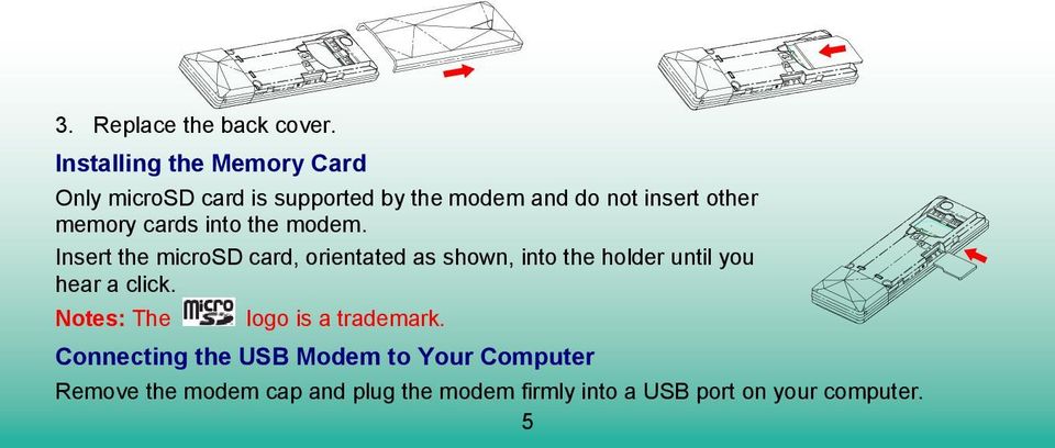 memory cards into the modem.