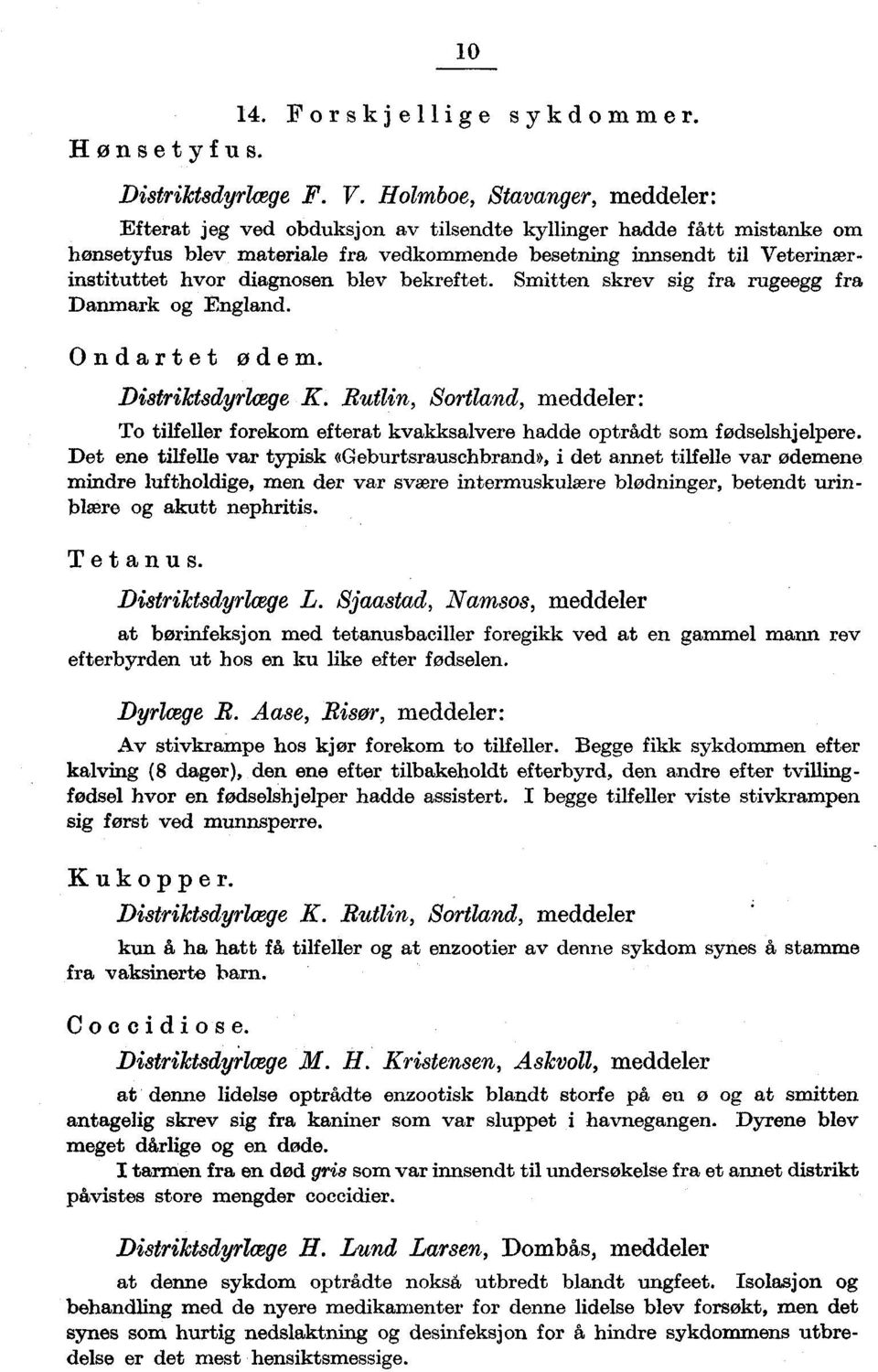 bekreftet. Smitten skrev sig fra rugeegg fra Danmark g England. Ondartet ødem. Distriktsdyrlæge K. Rutlin, Srtland, meddeler: T tilfeller frekm efterat kvakksalvere hadde ptrådt sm fødselshjelpere.