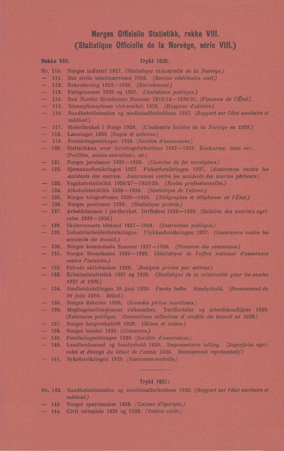 Sinnssykeasylenes virksmhet 98. (Hspices d'aliénés.) 6. Sundhetstilstanden g medisinalfrhldene 97. (Rapprt sur l'état sanitaire el médical.) 7. Meieribruket i Nrge 98.