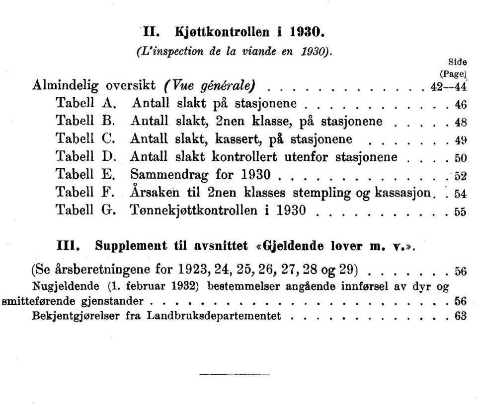 Sammendrag fr 93 5 Tabell F. Årsaken til nen klasses stempling g kassasjn. s 54 Tabell G. Tnnekjøttkntrllen i 93 55 In. Supplement til avsnittet «Gjeldende lver m. v.