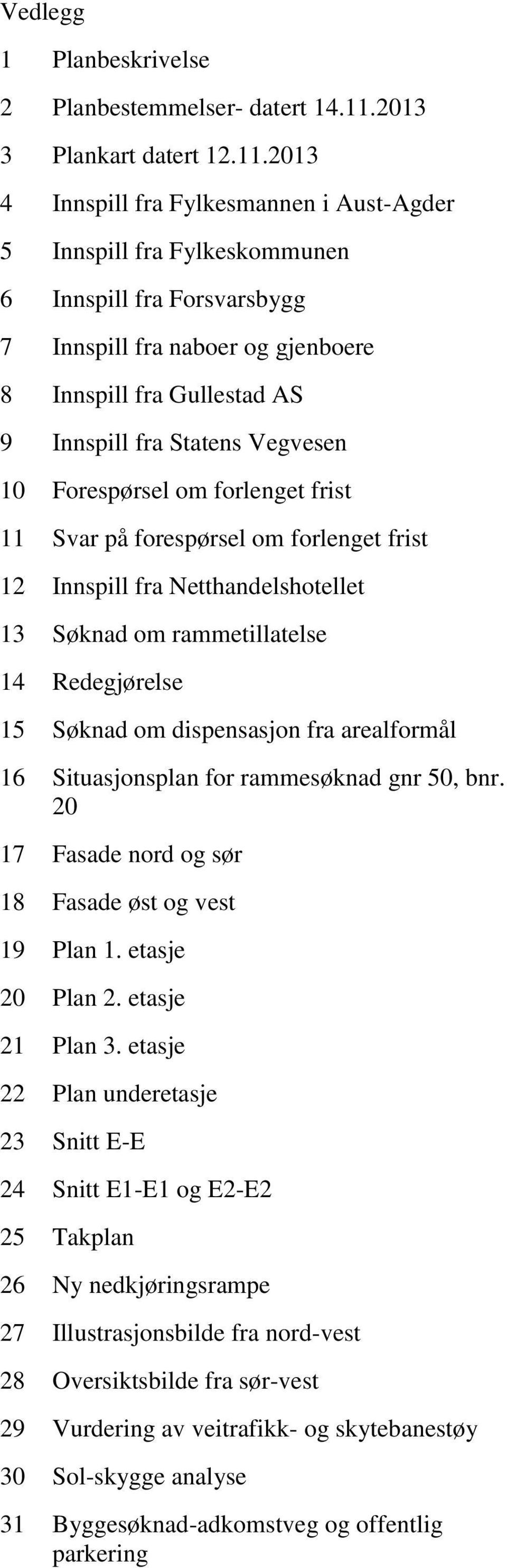 2013 4 Innspill fra Fylkesmannen i Aust-Agder 5 Innspill fra Fylkeskommunen 6 Innspill fra Forsvarsbygg 7 Innspill fra naboer og gjenboere 8 Innspill fra Gullestad AS 9 Innspill fra Statens Vegvesen