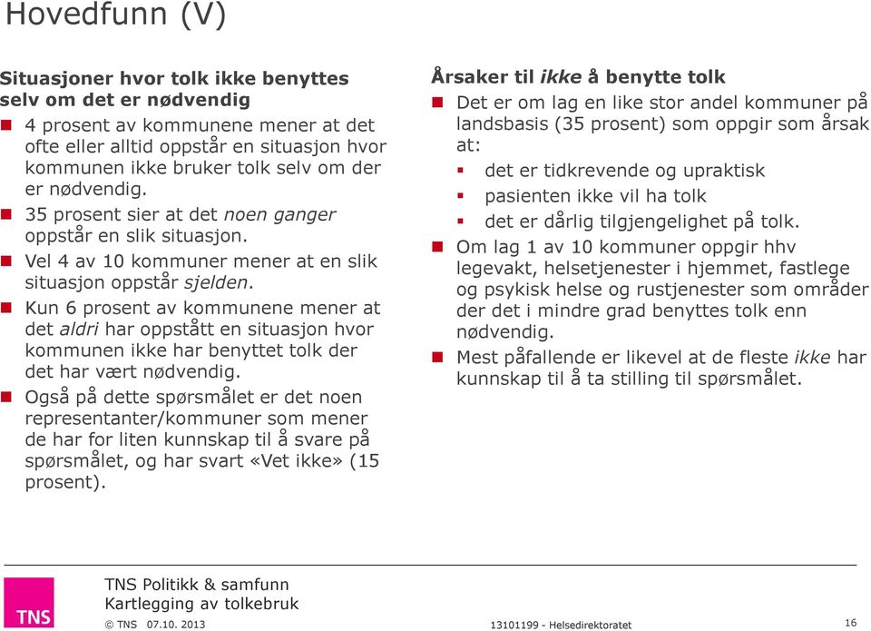 Kun 6 prosent av kommunene mener at det aldri har oppstått en situasjon hvor kommunen ikke har benyttet tolk der det har vært nødvendig.