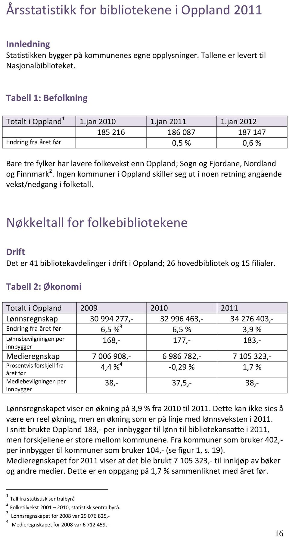 Ingen kommuner i Oppland skiller seg ut i noen retning angående vekst/nedgang i folketall.