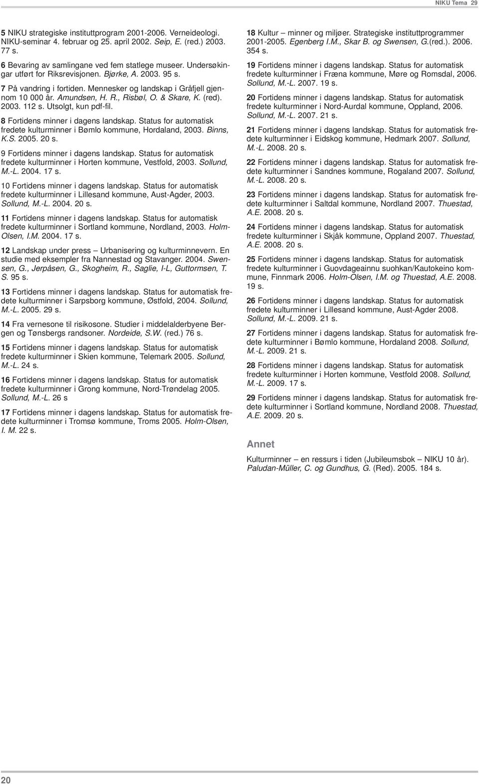 Utsolgt, kun pdf-fil. 8 Fortidens minner i dagens landskap. Status for automatisk fredete kulturminner i Bømlo kommune, Hordaland, 2003. Binns, K.S. 2005. 20 s. 9 Fortidens minner i dagens landskap.