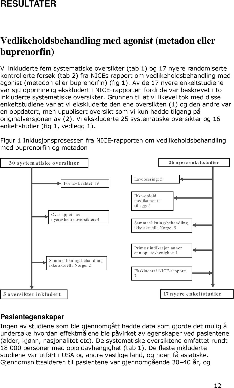 Av de 17 nyere enkeltstudiene var sju opprinnelig ekskludert i NICE-rapporten fordi de var beskrevet i to inkluderte systematiske oversikter.