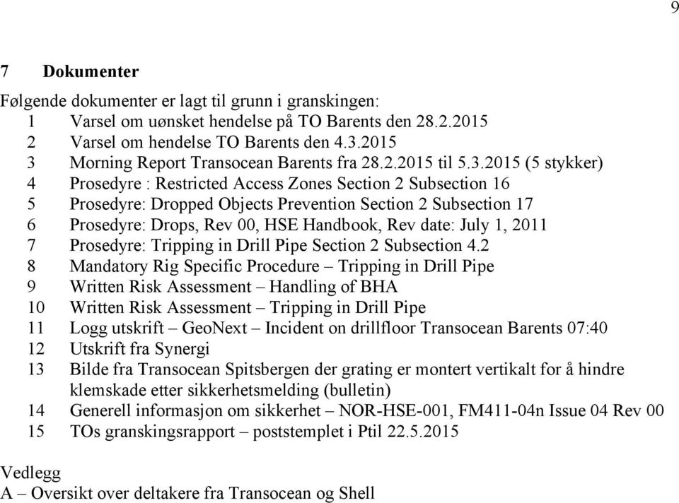 Morning Report Transocean Barents fra 28.2.2015 til 5.3.