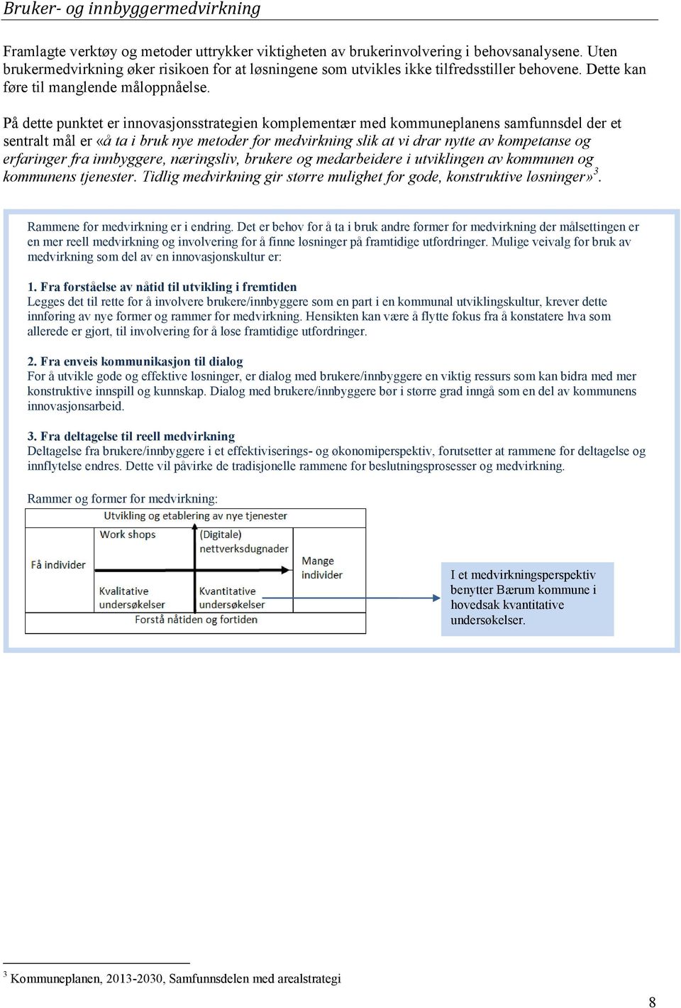 På dette punktet er innovasjonsstrategien komplementær med kommuneplanens samfunnsdel der et sentralt mål er «å ta i bruk nye metoder for medvirkning slik at vi drar nytte av kompetanse og erfaringer