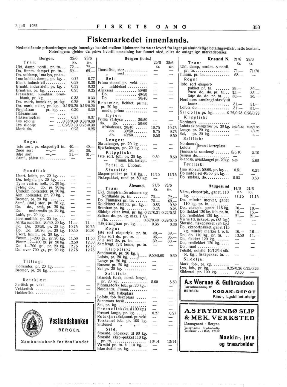 damp. nord!., pr. tn. " 72.--- 72.- Kr. \r. Do. finnm. dampet pr. tn... 69. 69.- Danskfisk, sto~.... Do. seidamp, rna lys, pr. tn.. sma.... lma koldkl. damp., pr. kg.. 0.77 0.