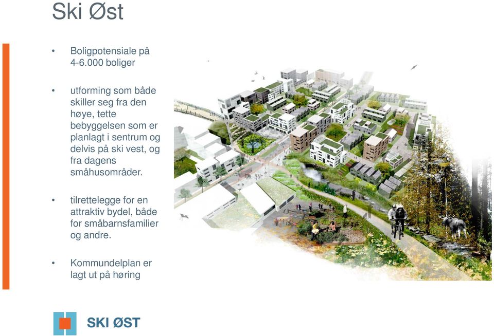 bebyggelsen som er planlagt i sentrum og delvis på ski vest, og fra