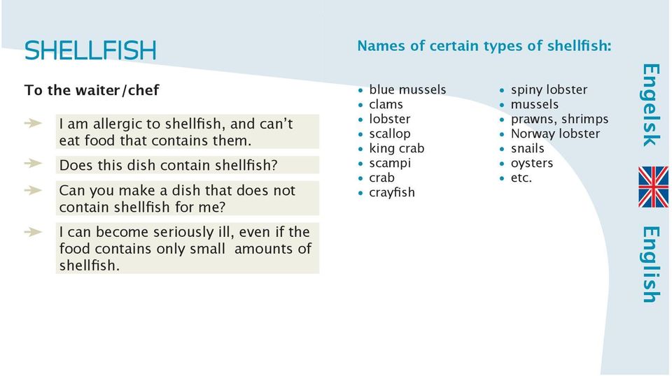 I can become seriously ill, even if the food contains only small amounts of shellfish.