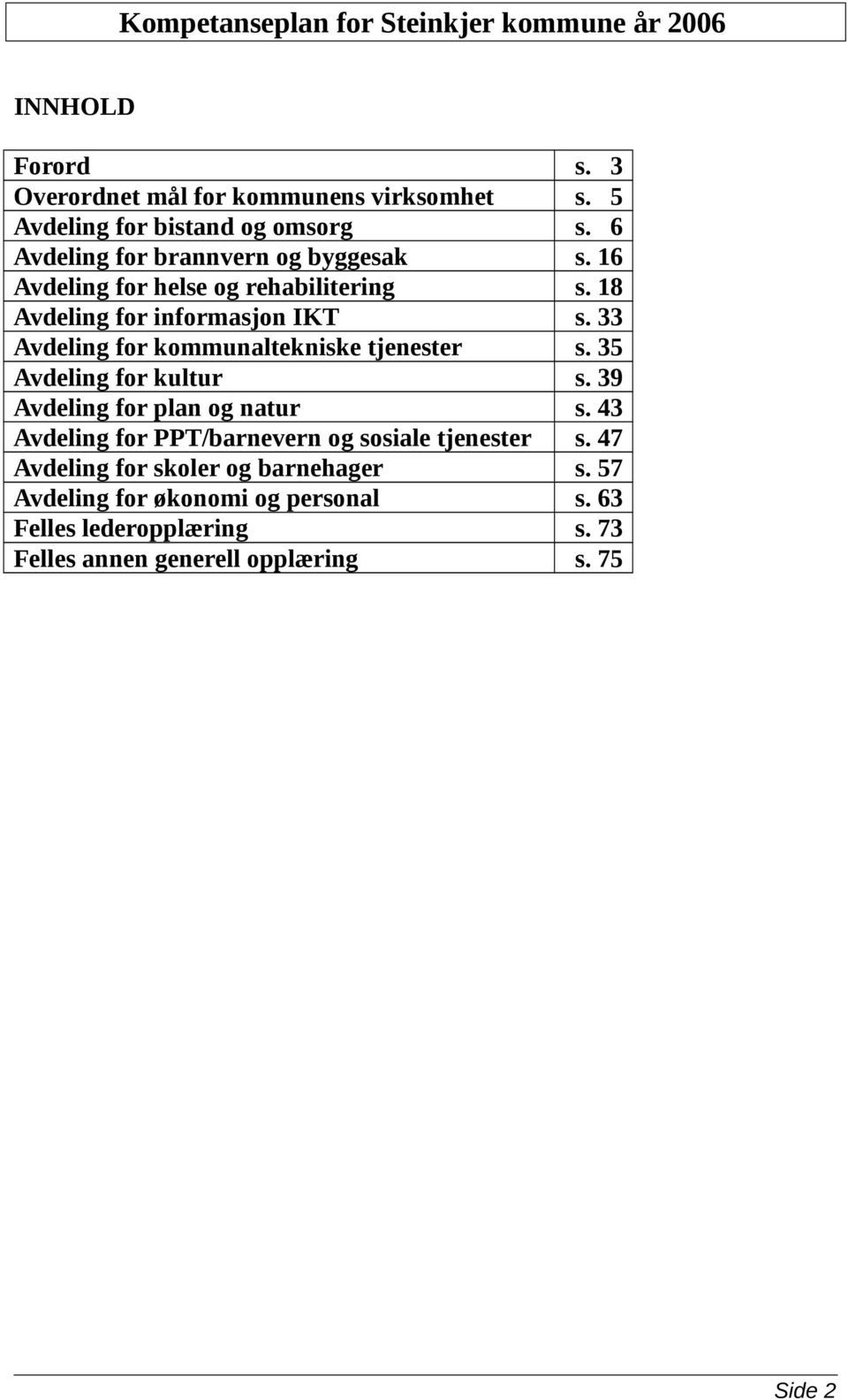 33 Avdeling for kommunaltekniske tjenester s. 35 Avdeling for kultur s. 39 Avdeling for plan og natur s.