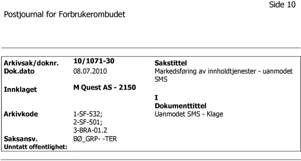 2010 Markedsføring av innholdtjenester - uanmodet