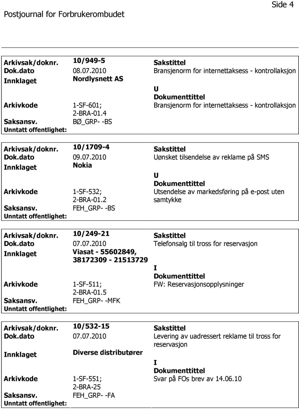 2 tsendelse av markedsføring på e-post uten samtykke FEH_GRP- -BS Arkivsak/doknr. 10/249-21 Sakstittel Dok.dato 07.