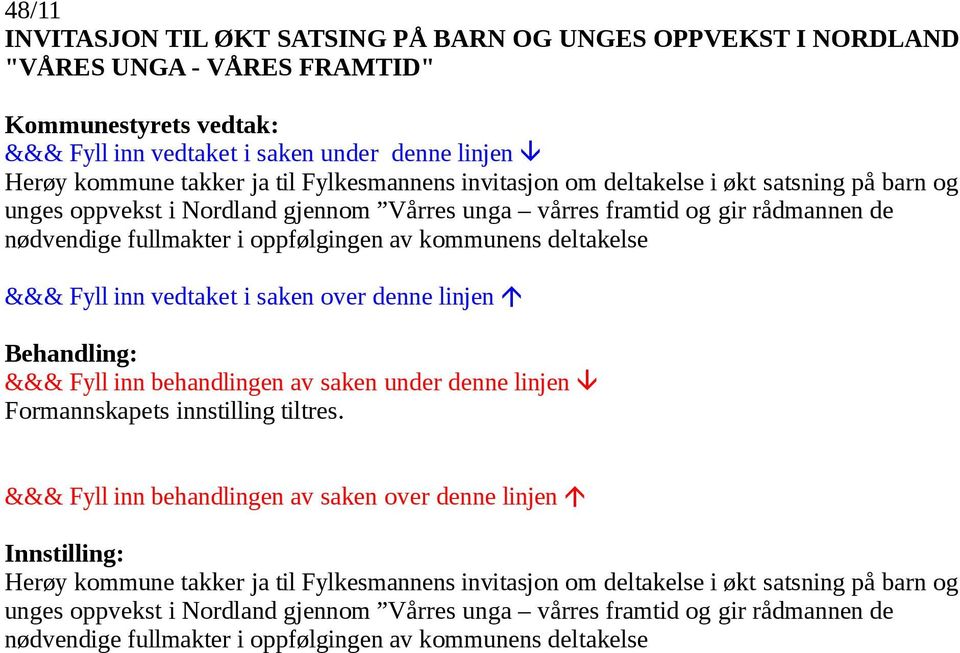 fullmakter i oppfølgingen av kommunens deltakelse Formannskapets innstilling tiltres.