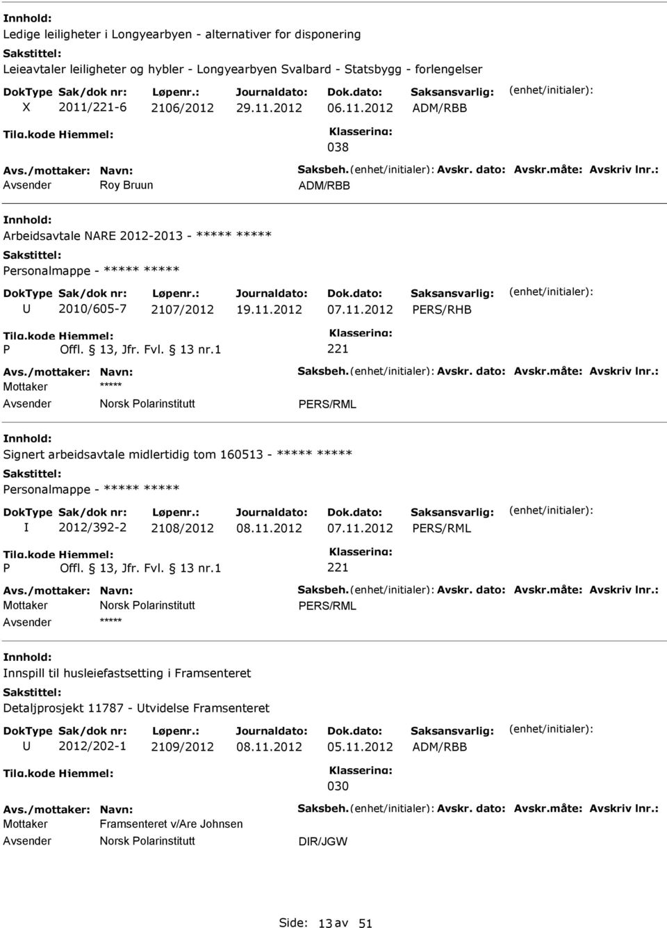 /mottaker: Navn: Saksbeh. Avskr. dato: Avskr.måte: Avskriv lnr.: Signert arbeidsavtale midlertidig tom 160513 - ***** ***** ersonalmappe - ***** ***** 2012/392-2 2108/2012 08.11.2012 07.11.2012 Avs.