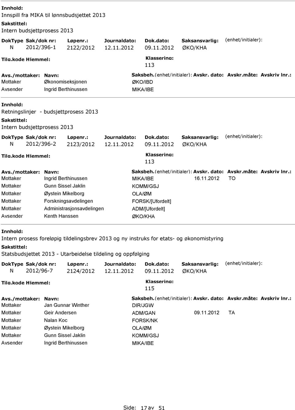 /mottaker: Navn: Saksbeh. Avskr. dato: Avskr.måte: Avskriv lnr.: Mottaker ngrid Berthinussen MKA/BE 16.11.