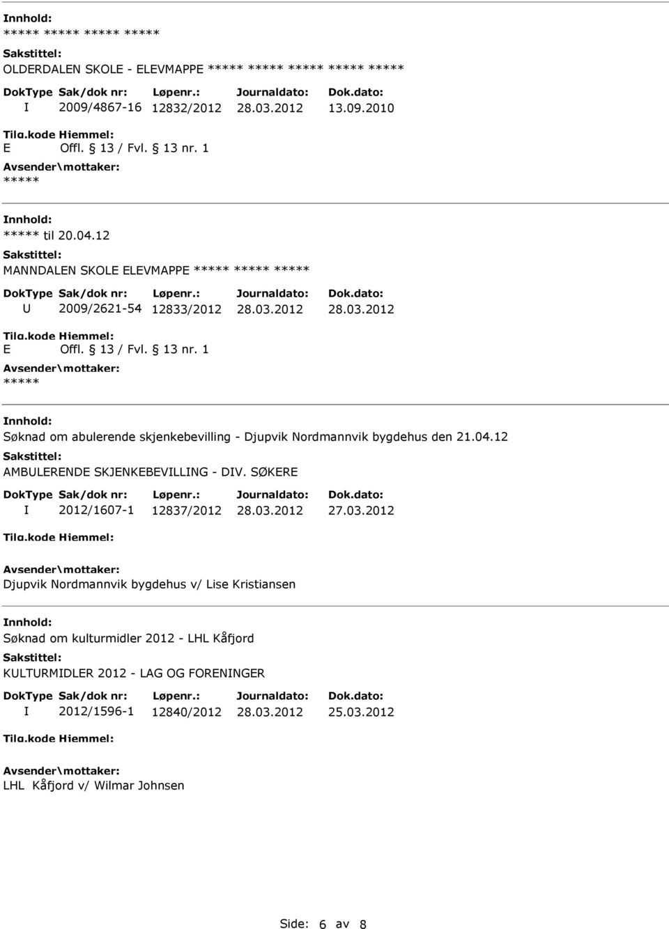 1 ***** Søknad om abulerende skjenkebevilling - Djupvik Nordmannvik bygdehus den 21.04.12 AMBLERENDE SKJENKEBEVLLNG - DV. SØKERE 2012/1607-1 12837/2012 27.