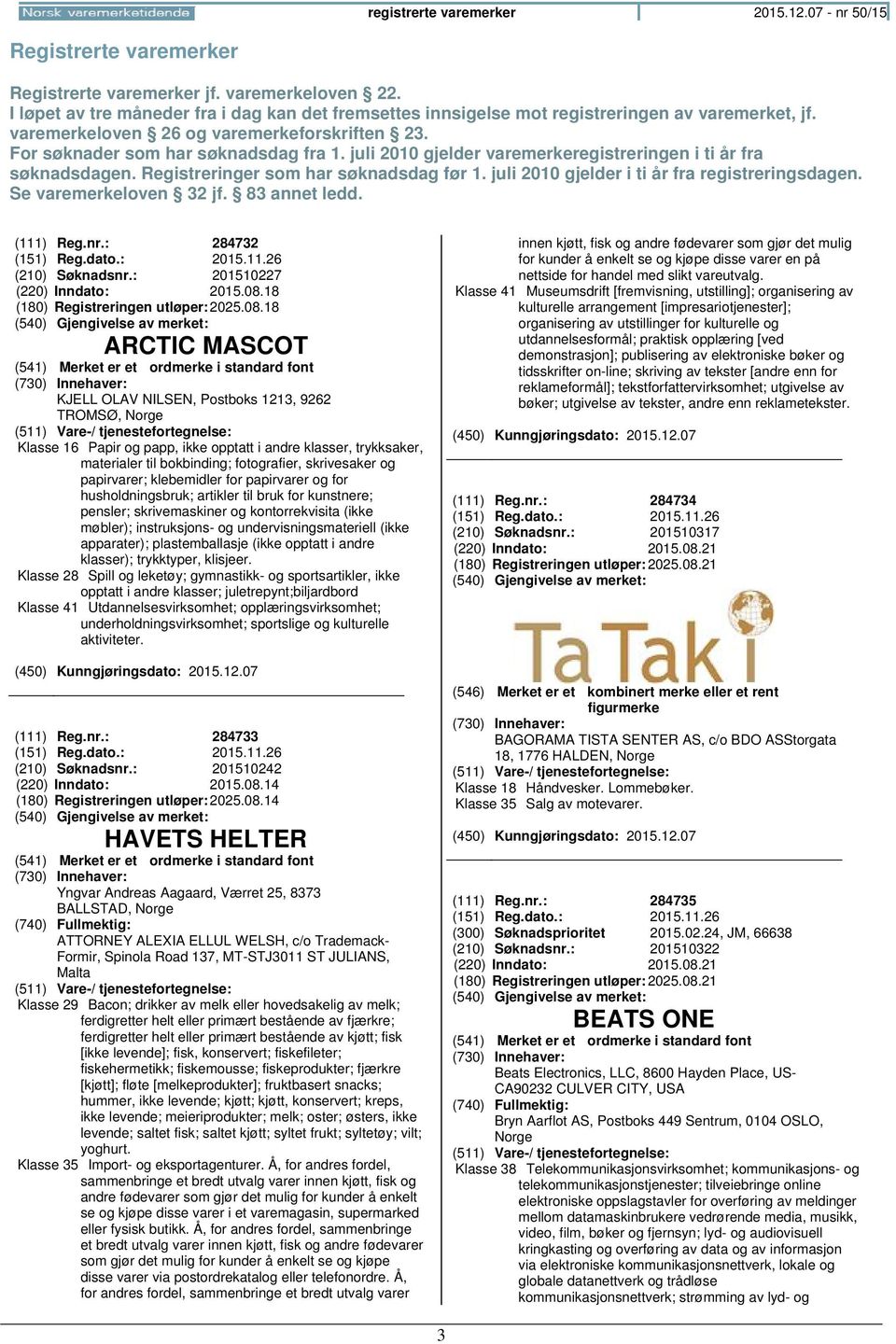 juli 2010 gjelder varemerkeregistreringen i ti år fra søknadsdagen. Registreringer som har søknadsdag før 1. juli 2010 gjelder i ti år fra registreringsdagen. Se varemerkeloven 32 jf. 83 annet ledd.