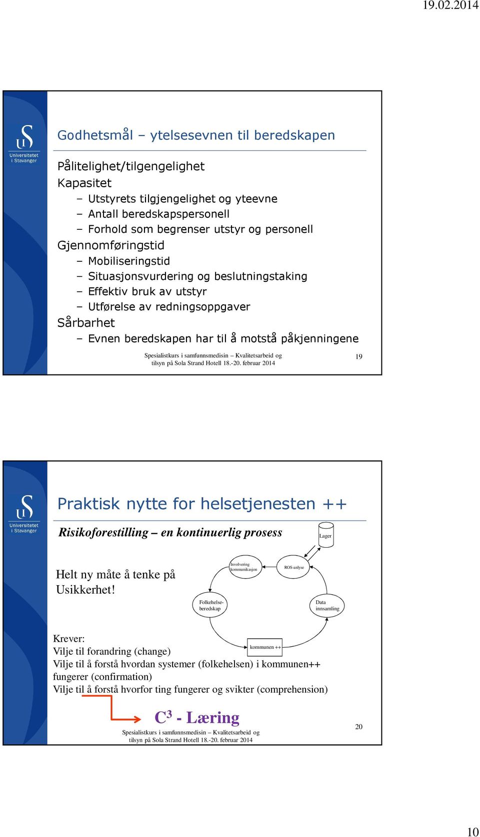 Praktisk nytte for helsetjenesten ++ Risikoforestilling en kontinuerlig prosess Lager Helt ny måte å tenke på Usikkerhet!