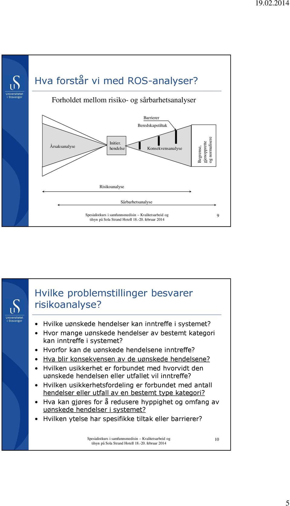 Hvor mange uønskede hendelser av bestemt kategori kan inntreffe i systemet? Hvorfor kan de uønskede hendelsene inntreffe? Hva blir konsekvensen av de uønskede hendelsene?