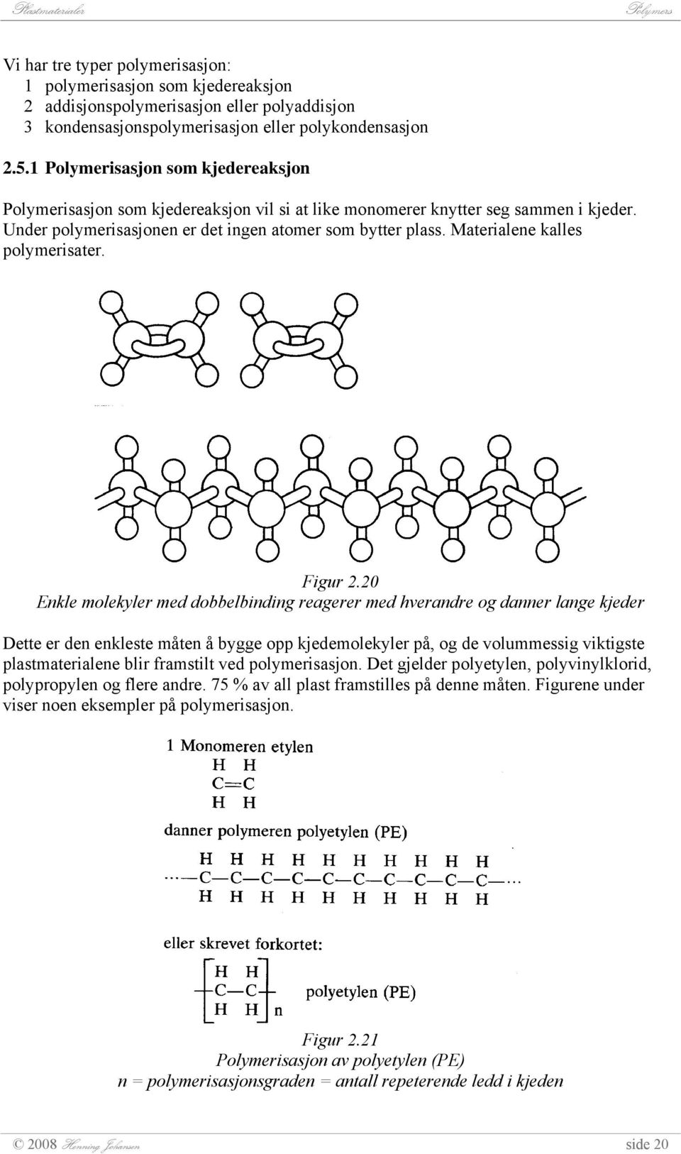 Materialene kalles polymerisater. Figur 2.