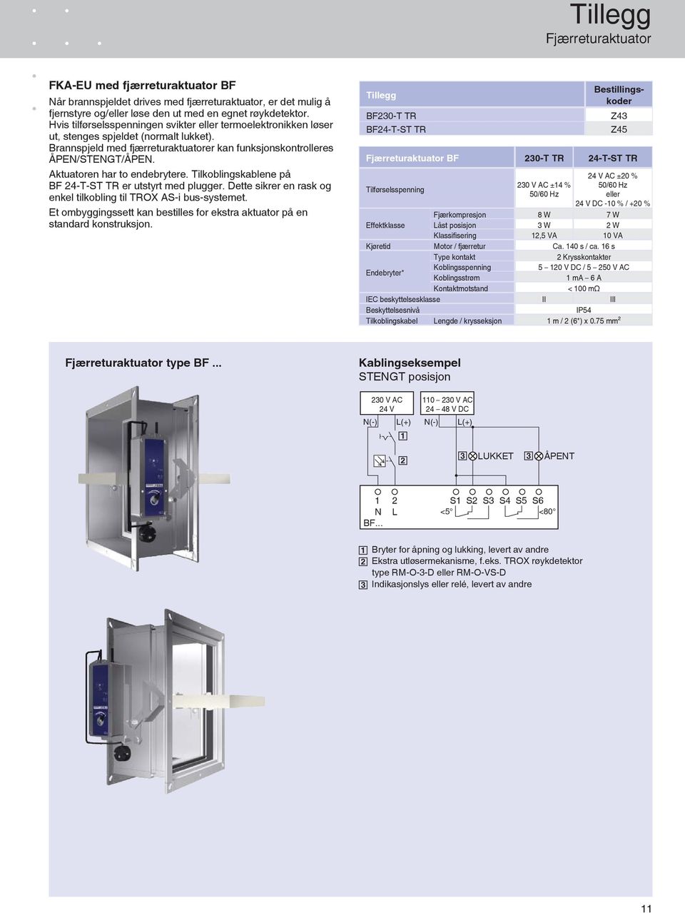 Aktutoren hr to endebrytere. Tilkoblingskblene på BF 24-T-ST TR er utstyrt med plugger. Dette sikrer en rsk og enkel tilkobling til TROX AS-i bus-systemet.