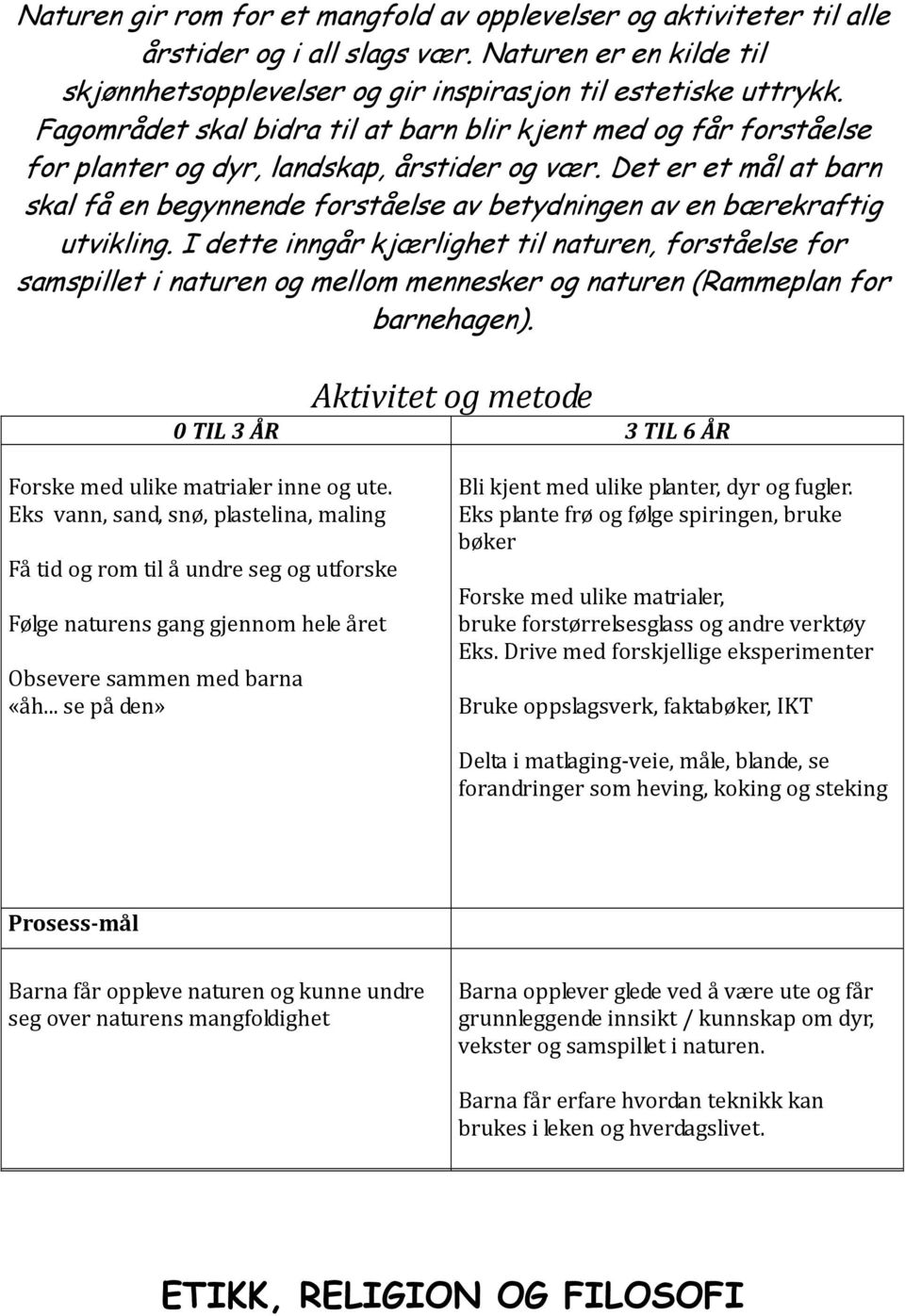 Det er et mål at barn skal få en begynnende forståelse av betydningen av en bærekraftig utvikling.