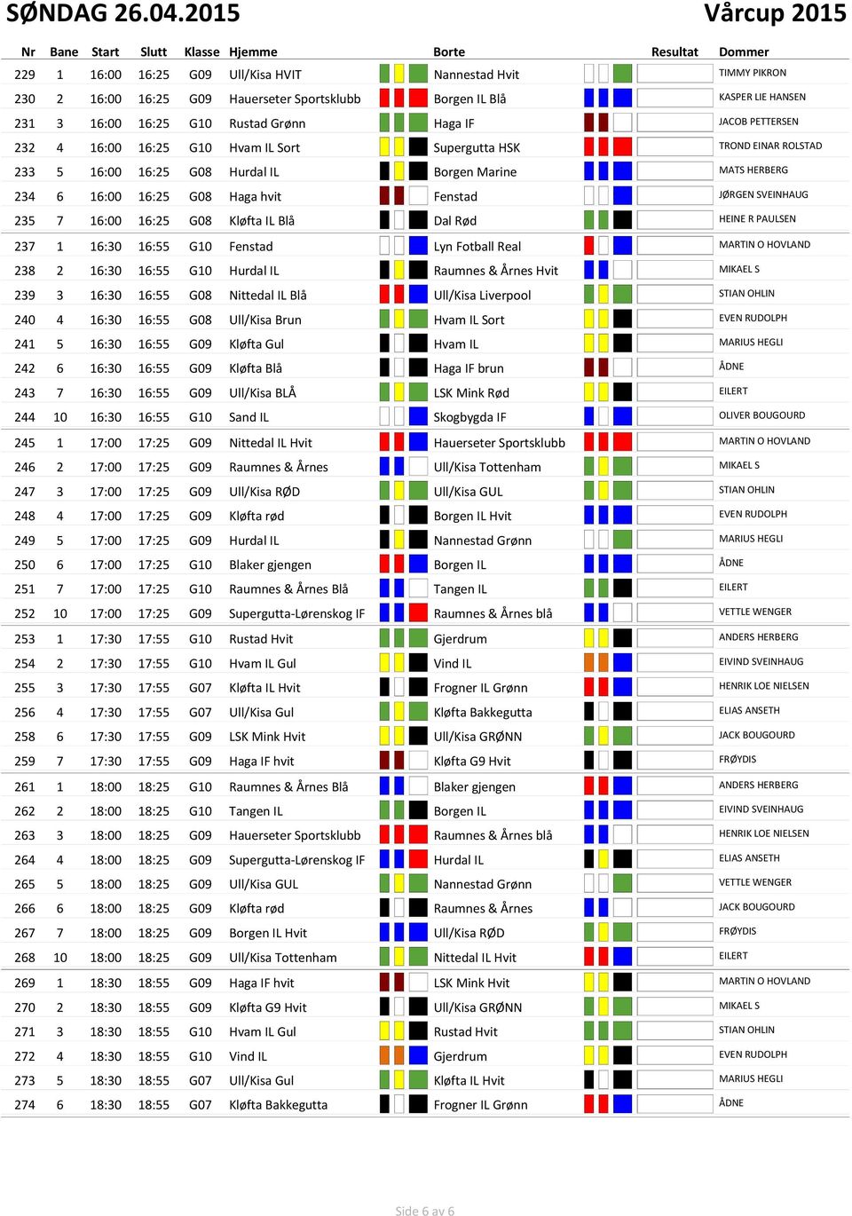 16:25 G08 Hurdal IL ##### 0 0 Borgen Marine ######## ######## MATS HERBERG 234 6 16:00 16:25 G08 Haga hvit ######## Fenstad ######## ######## JØRGEN SVEINHAUG 235 7 16:00 16:25 G08 Kløfta IL Blå