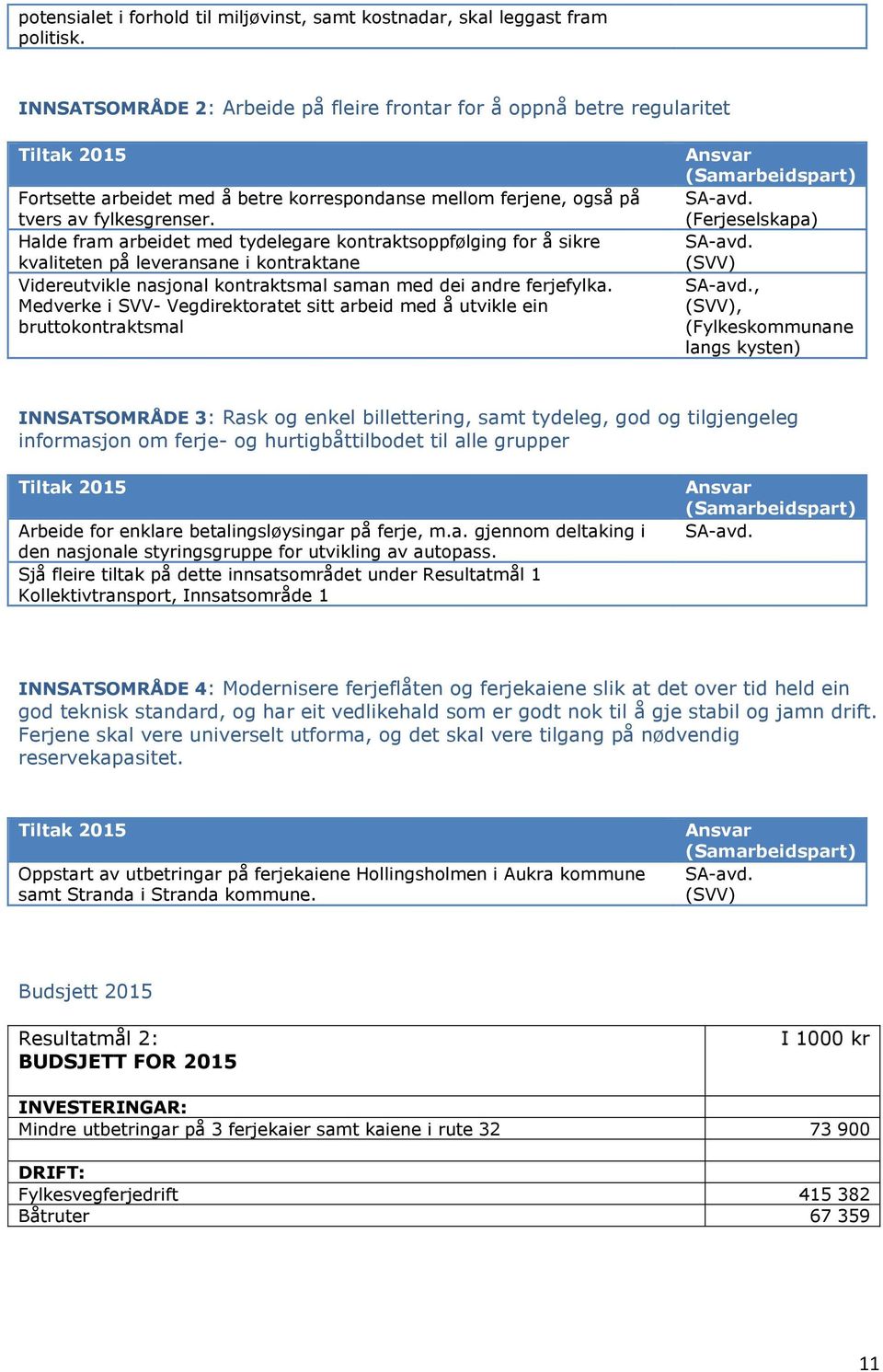 Halde fram arbeidet med tydelegare kontraktsoppfølging for å sikre kvaliteten på leveransane i kontraktane Videreutvikle nasjonal kontraktsmal saman med dei andre ferjefylka.