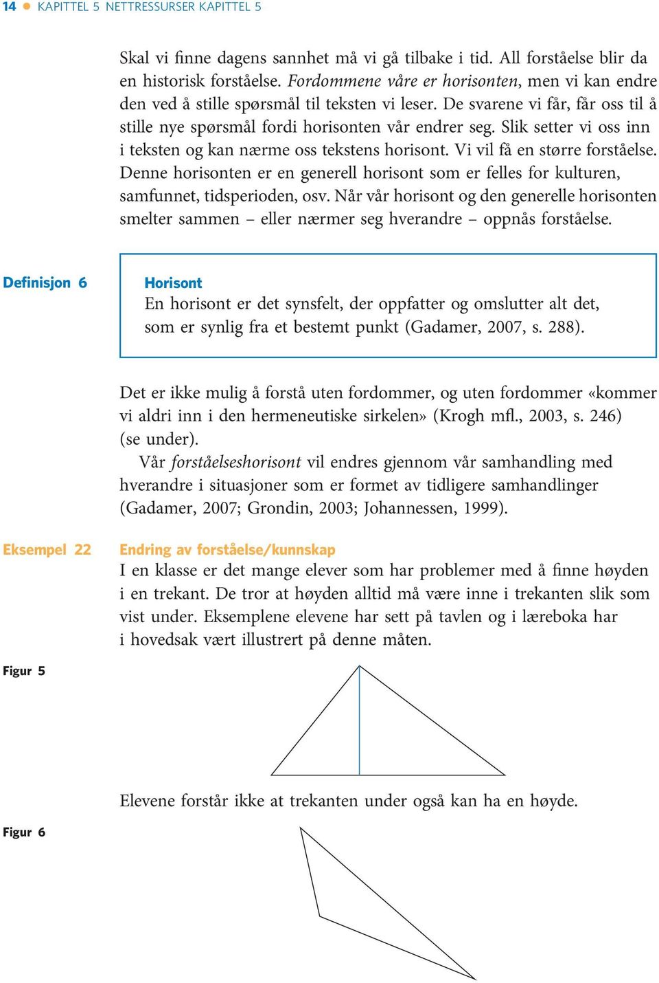 Slik setter vi oss inn i teksten og kan nærme oss tekstens horisont. Vi vil få en større forståelse. Denne horisonten er en generell horisont som er felles for kulturen, samfunnet, tidsperioden, osv.