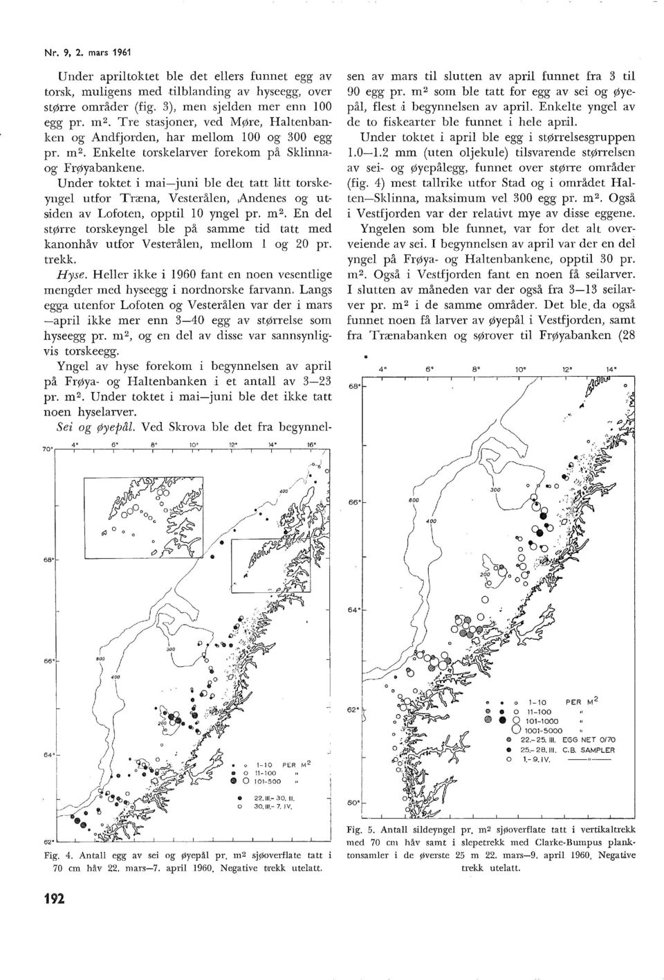 Under toktet i mai-juni be det tatt,itt torskeynge utfor T'ræna, Vesteråen, Andenes og utsiden av Lofoten, oppti O ynge pr. m 2.