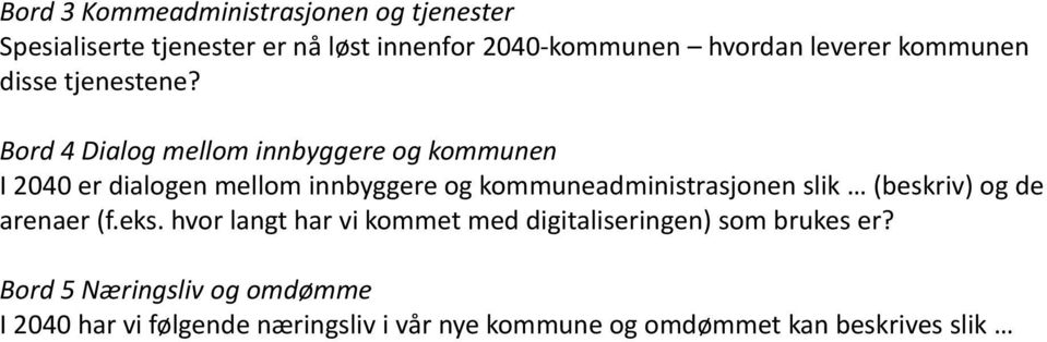 Bord 4 Dialog mellom innbyggere og kommunen I 2040 er dialogen mellom innbyggere og kommuneadministrasjonen slik