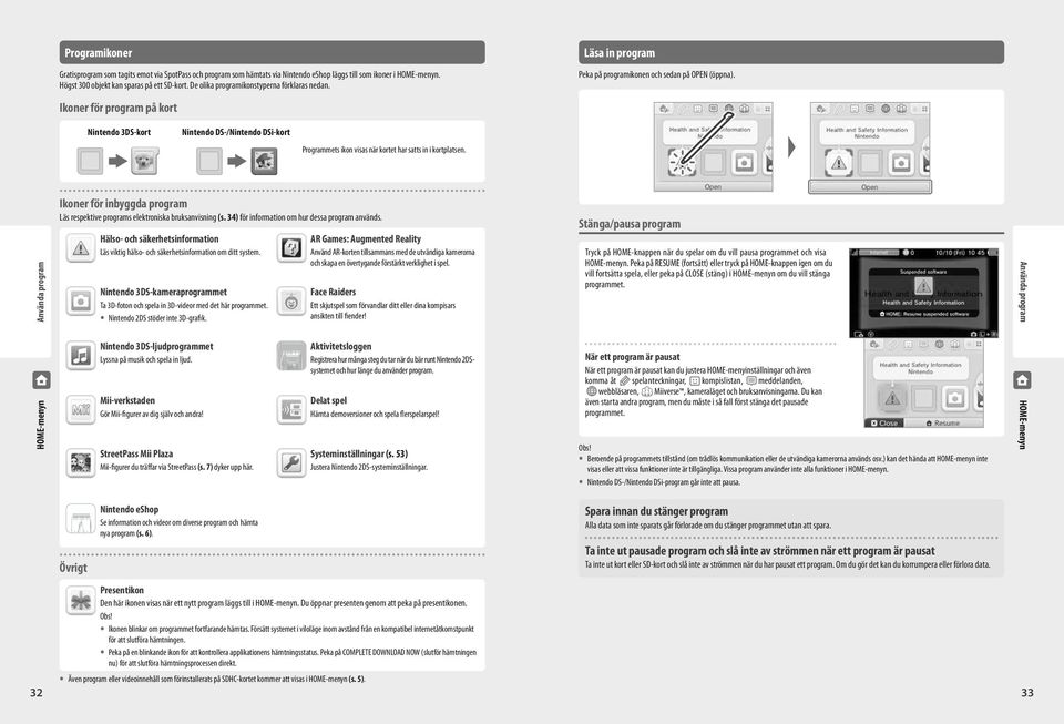 Nintendo 3DS-kort Nintendo DS-/Nintendo DSi-kort Programmets ikon visas när kortet har satts in i kortplatsen.