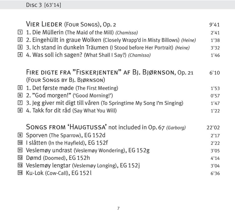 Bjørnson) 1. Det første møde (The First Meeting) 1'. God morgen! ( Good Morning! ) 0'. Jeg giver mit digt till våren (To Springtime My Song I m Singing) 1'.