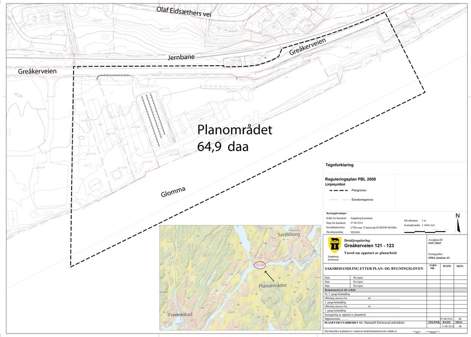 121 '2075/326' 123 '2077/404' '2075/260' '2075/326' '2077/66' Planområdet 64,9 daa '2077/404' '2075/320' 125 Tegnforklaring '2075/260' Reguleringsplan PBL 2008 Linjesymbol a m m Glo Plangrense