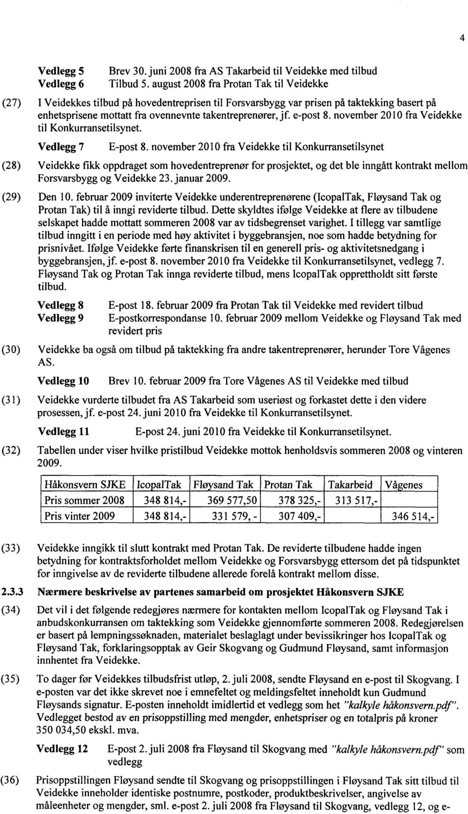 november 2010 fra Veidekke til Konkurransetilsynet. Vedlegg 7 E-post 8.