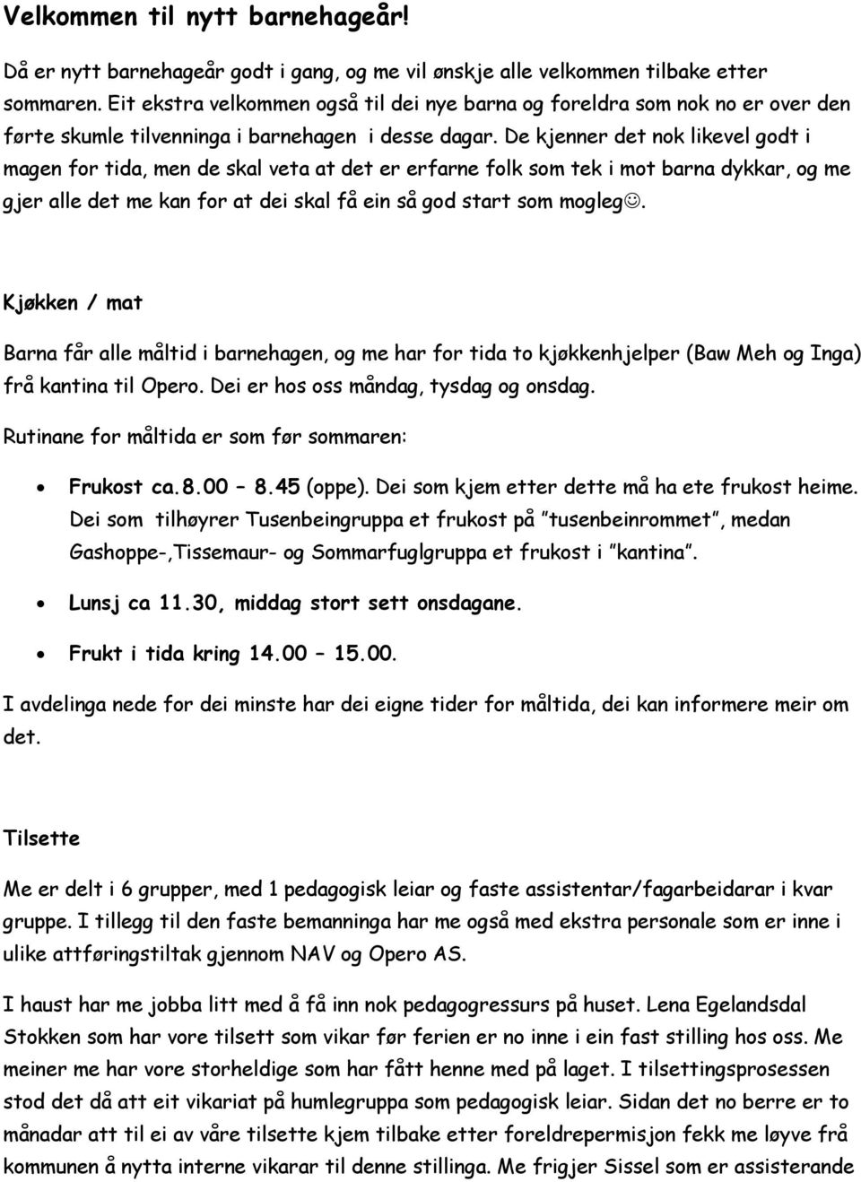 De kjenner det nok likevel godt i magen for tida, men de skal veta at det er erfarne folk som tek i mot barna dykkar, og me gjer alle det me kan for at dei skal få ein så god start som mogleg.